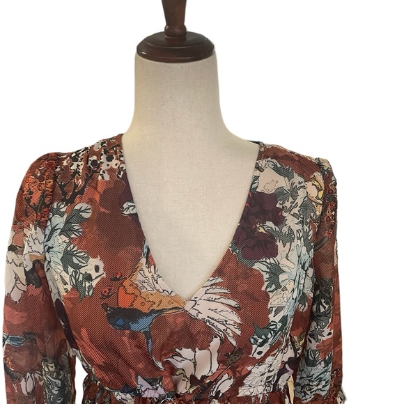 Hemant & Nandita ANTHROPOLOGIE Zeri Brown Floral Tiered Peasant Dress - Picture 3 of 16